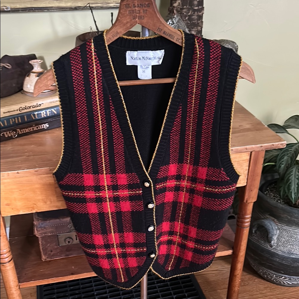 Vintage Norton Mcnaughton Plaid Knit Vest Made In Usa